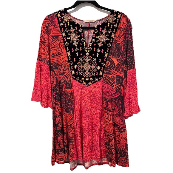 Soft Surroundings Top Womens Medium Embroidered Tunic Bell Sleeve Boho Travel - Picture 1 of 6